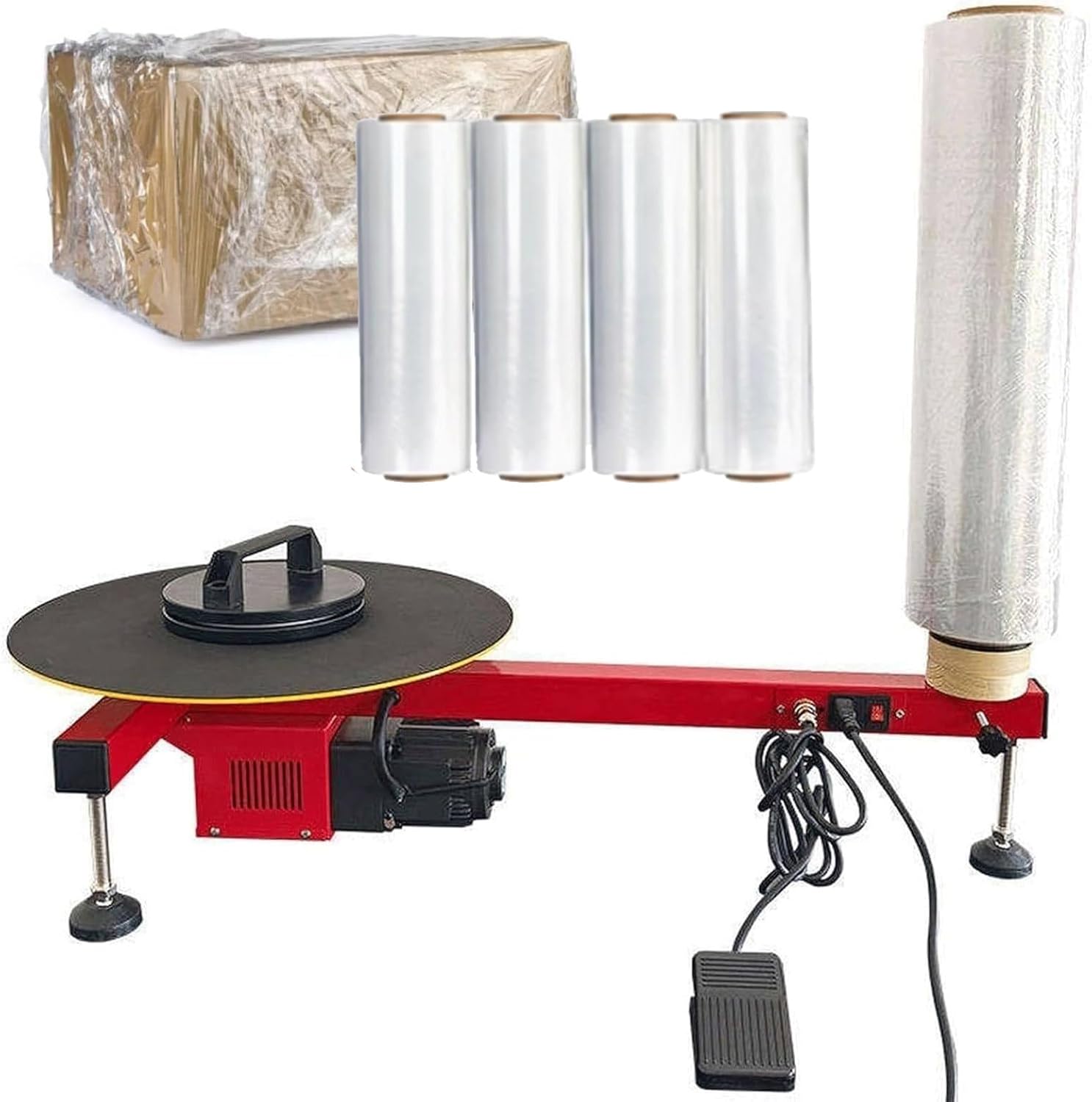 Electric Pallet Wrapping Machine, Carton Stretch Film Dispenser, Foot Switch Shrink Wrap Machine for 20-70cm Stretch Film, Durable and Efficient Packaging Solution