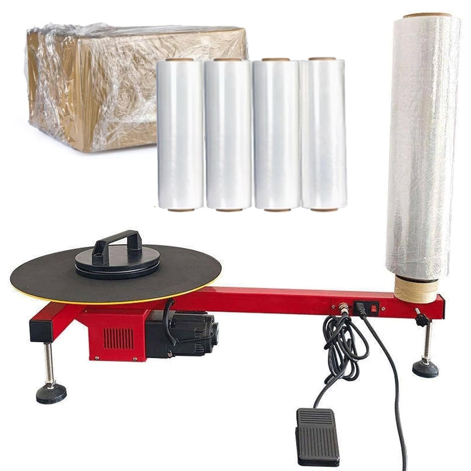 JozyJul Carton Wrapping Machine, Stretch Film Dispenser Wrapping Machine, Electric Pallet Wrapper for 20-70cm Stretch Film, Shrink Wrap Machine with Foot Switch 50cm Film