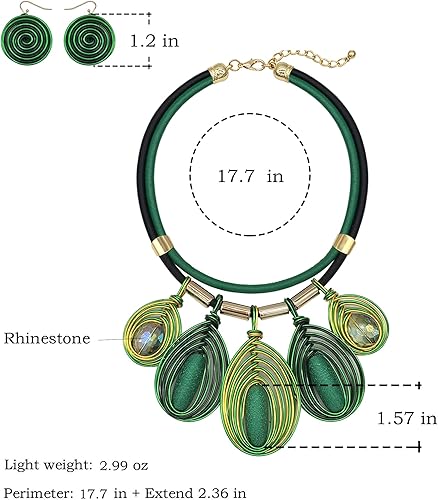 Vista 2 de Collar grueso de joyería africana para mujer, diseño tribal de moda, juego de aretes de disfraz único de diamantes de imitación de cristal dorado