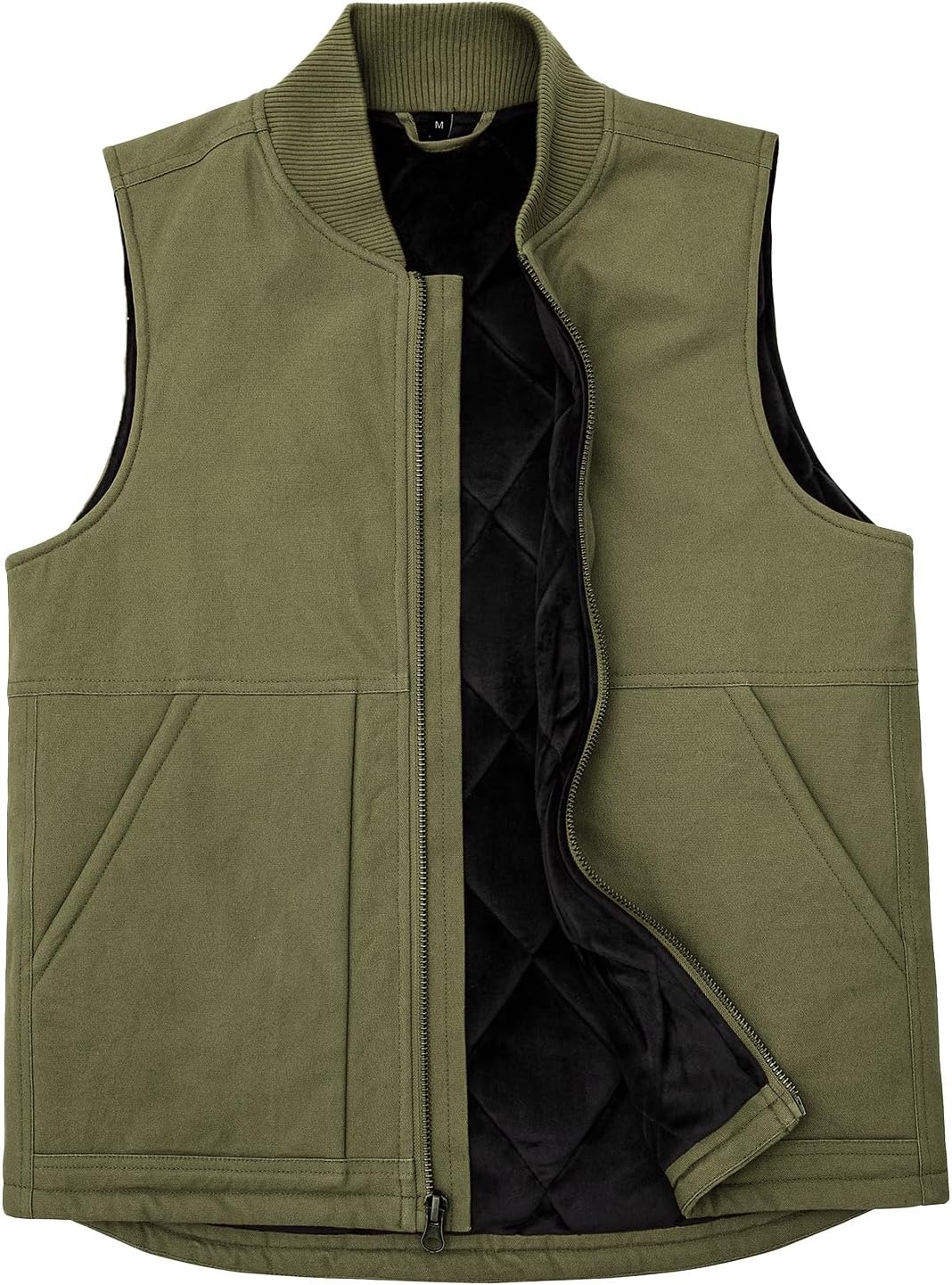 Men's Arctic Quilted Lined Duck Vest Washed Full Zip Up Utility Rugged Canvas Work Vest Jacket