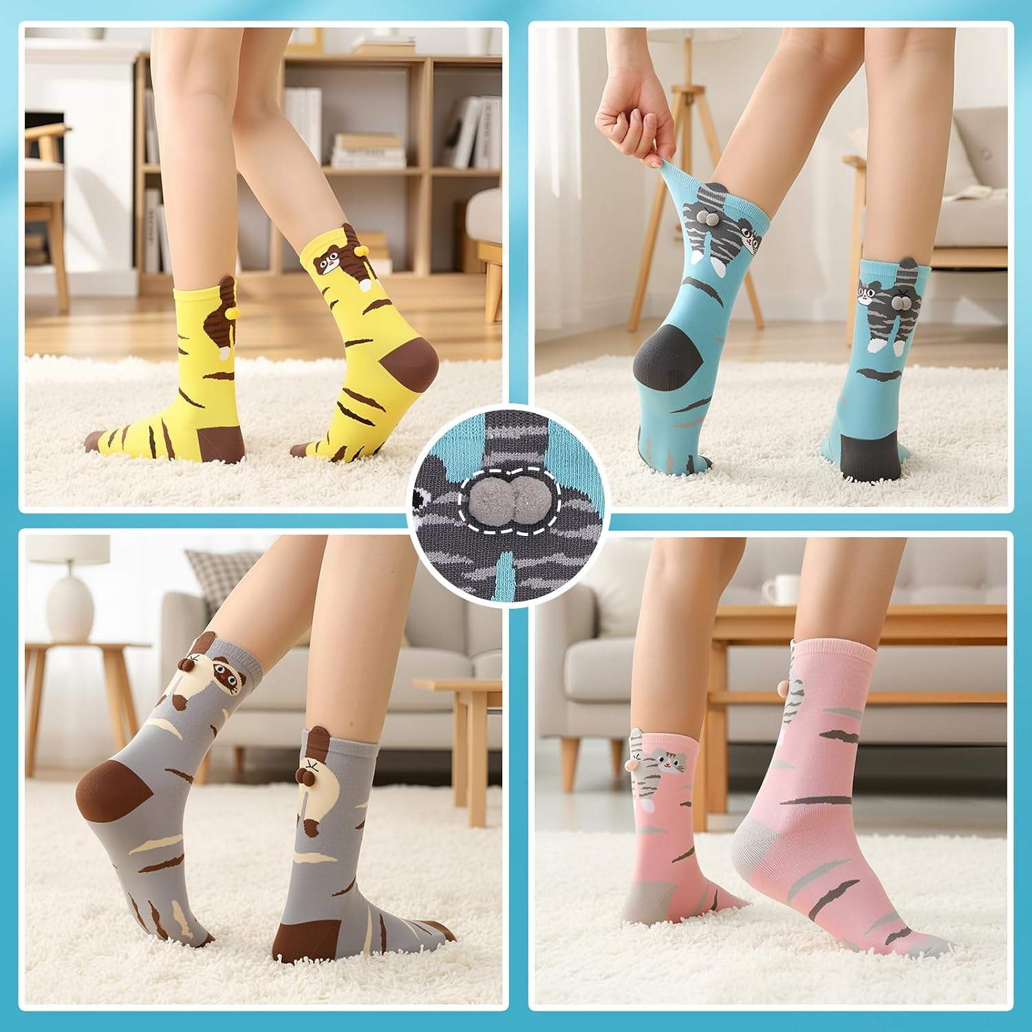 Cute Animal Socks for Women Cat Dog Novelty Crew Sock for Cute Animals Lovers