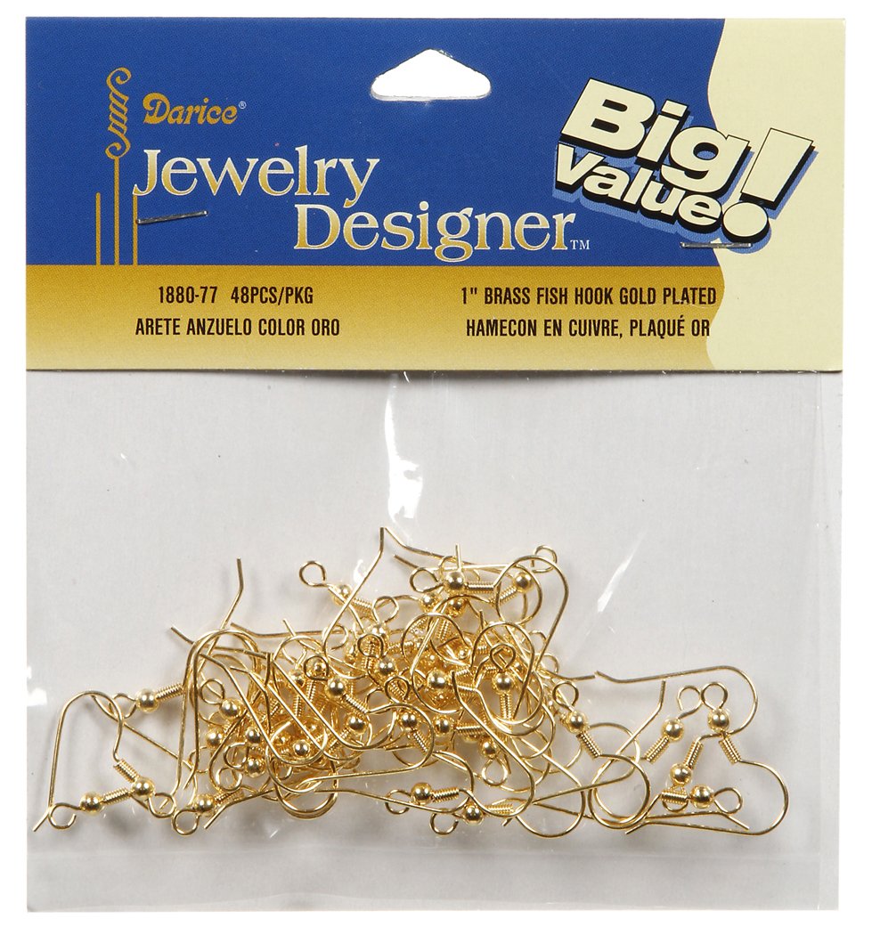 Darice 48 Piece Gold Fish Hook Design Earring Holders, 20 mm