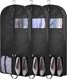 KIMBORA 43" Suit Bags for Closet Storage and Travel, Gusseted Mesh Hanging Garment Bags for Men Suit Cover With Handles for Clothes, Coats, Jackets, Shirts（3 Packs，Black）