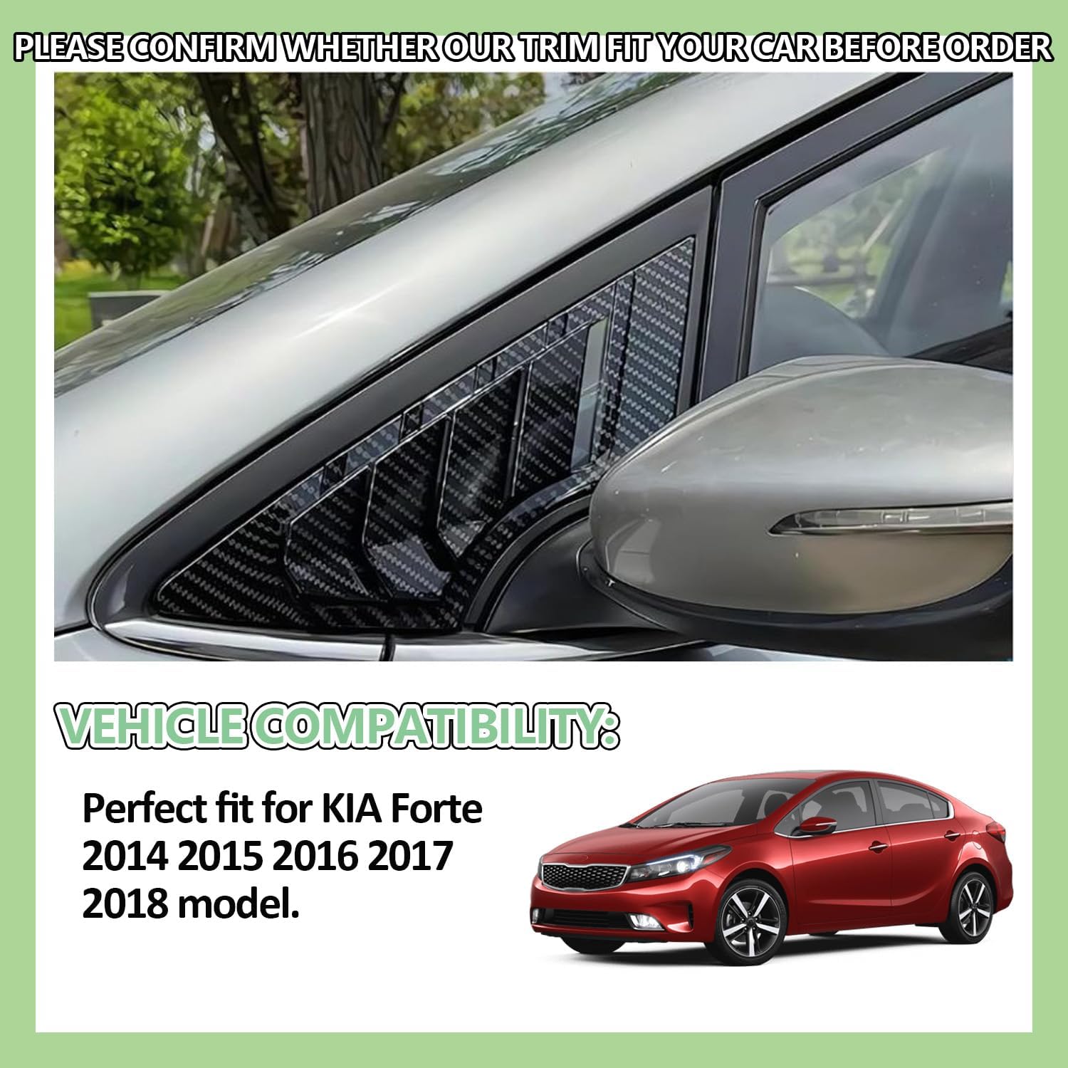 Fits for KIA Forte 2014 2015 2016 2017 2018 2PCS ABS Sport Style Front Side Window Louvers Side Vent Window Decorative Covers Auto Exterior Decoration Trim Accessories(Carbon Fiber)