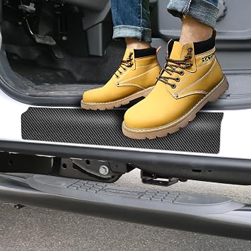 Newace Car Door Sill Protector Compatible with Silverado Door Entry Guard Scuff Sill Protector Plate Accessories Carbon Fiber Anti-Scratch Sticker 1500 2500 3500 HD- 4Pcs Full CoverageRed