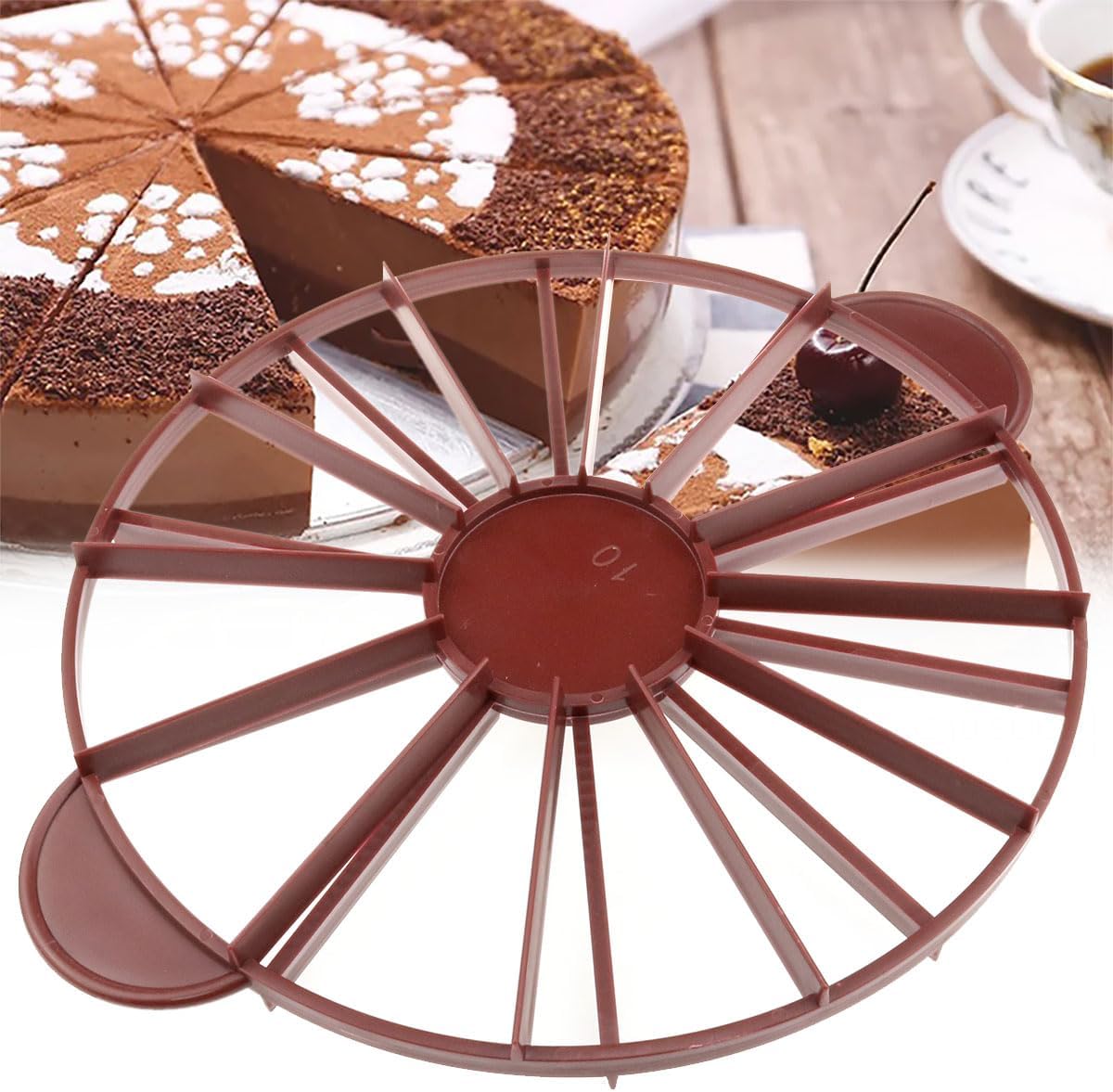 AYLIFU Cake Portion Marker Cheesecake Cutter 10/12 Slice Double Sided Cake Cutter Slicer With Handle For Pastry Baking (Brown, 26.8cm/10.6inch Diameter)