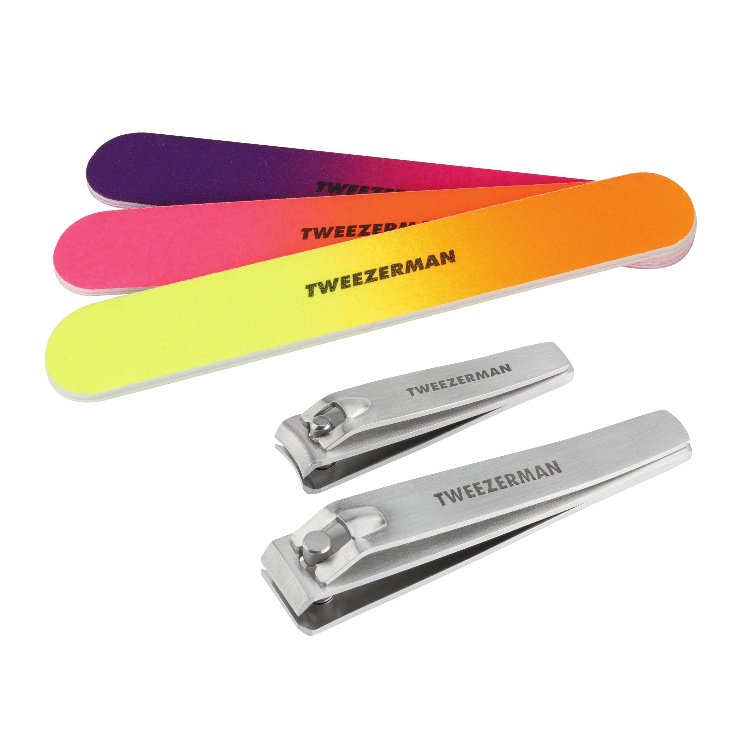 Tweezerman Stainless Steel Nail Clipper Combo Set with 3 Nail Files Neon