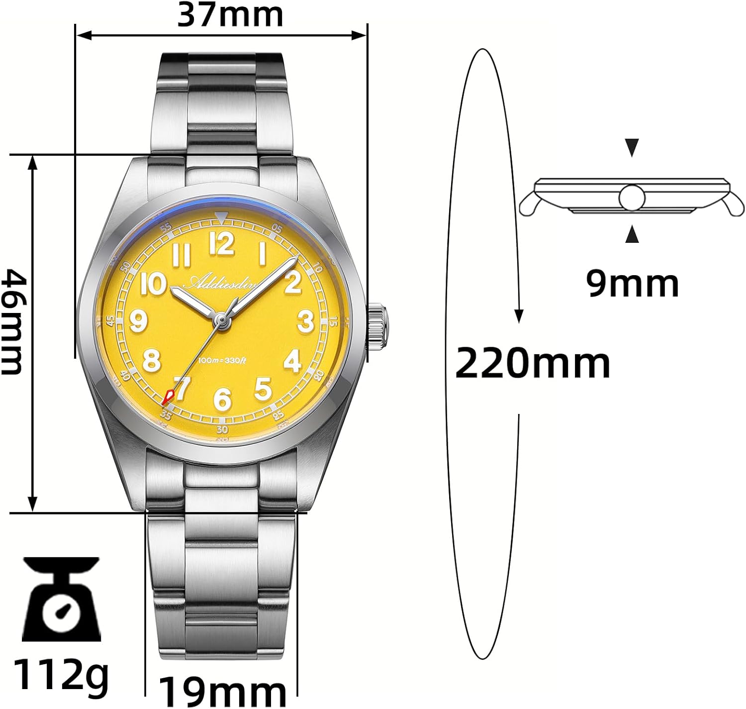 ADDIESDIVE 9 MM Mens Watch Synthetic Sapphire Easy to Read Arabic Numeral Face BGW9 Luminous 100 M Waterproof Quartz Analog Dress Watches