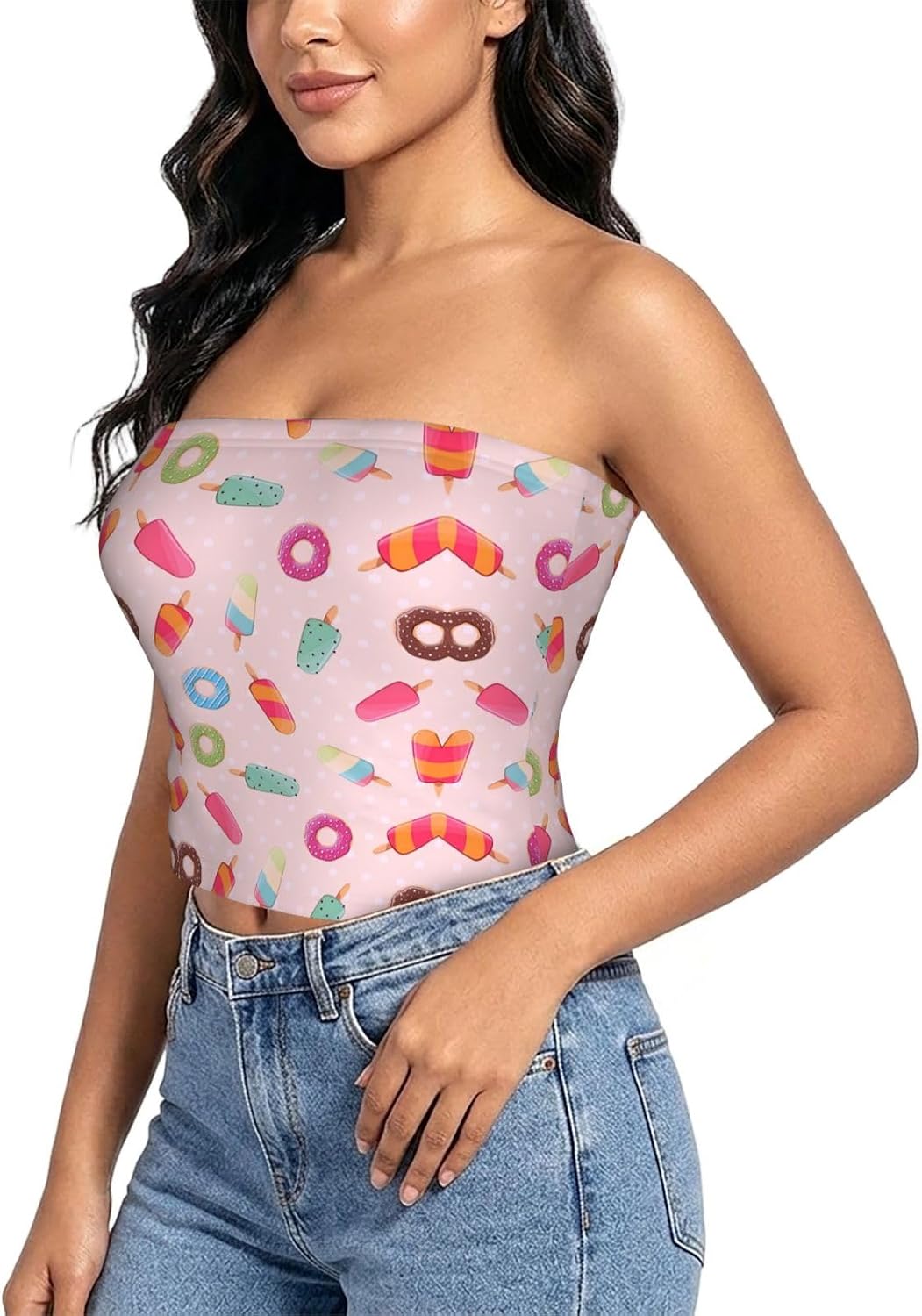 Light Black Marble Print Women Strapless Bra Tube Tops
