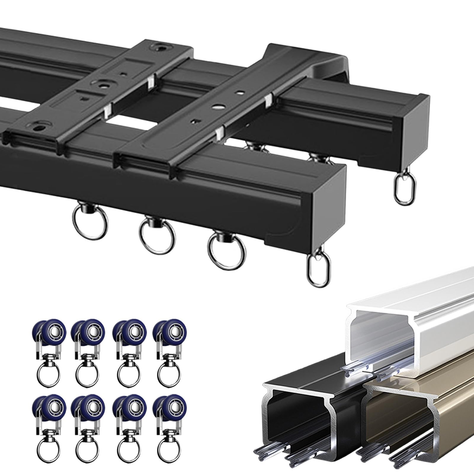 Double Curtain Track Heavy Conjoined Curtain Rails, Silent Curtain Rail with Bearing Rollers, Ceiling or Wall Mount Track Kit for Balcony Window Hospital Bed Room Divider(Black,420cm(13.8ft))