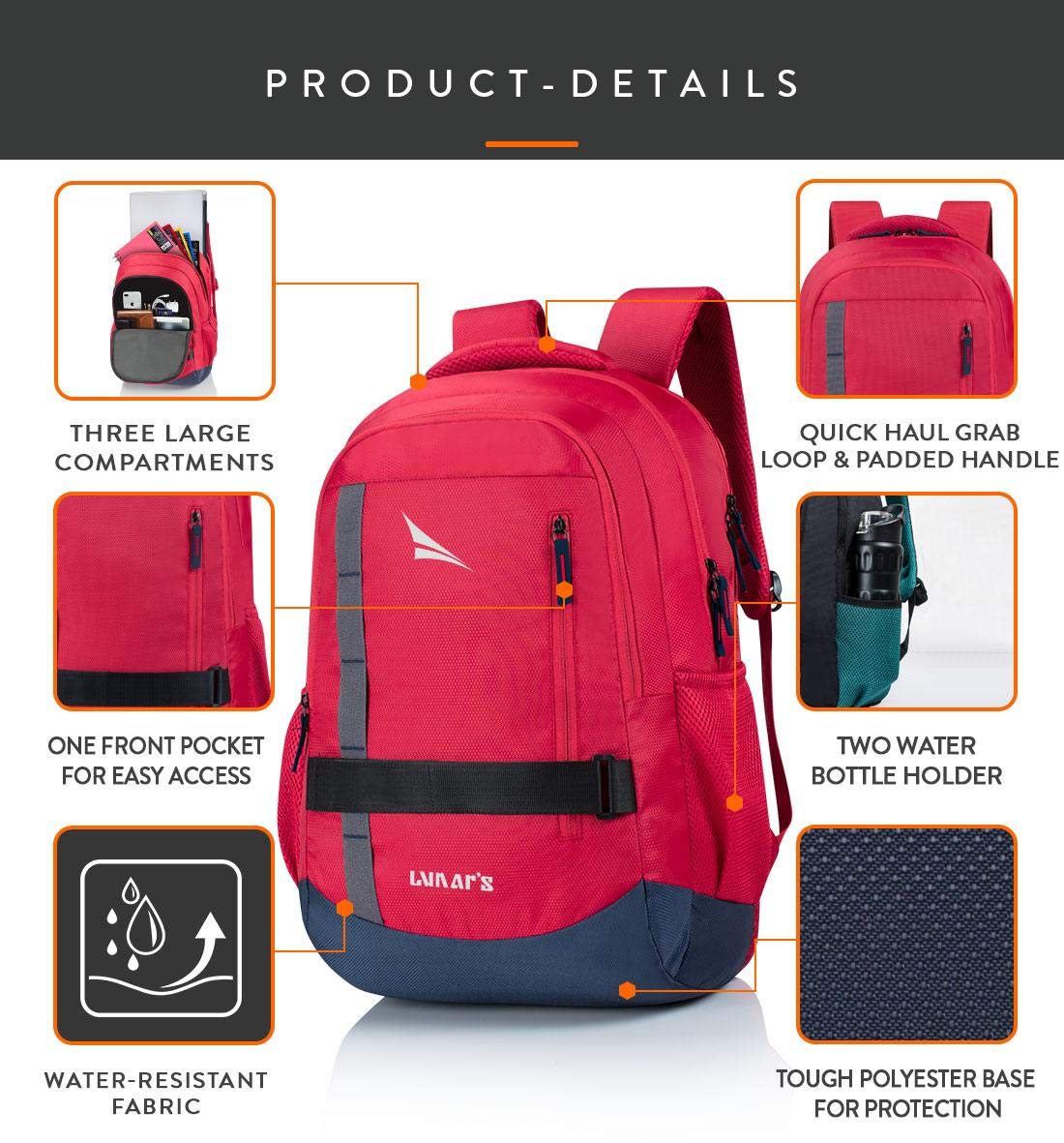 Lunar's Bingo - 48 L Laptop Bag | School bag for boys | Laptop bag 15.6 inch | Water Resistant Laptop Backpack | College bag | Office backpack for men | Travel backpack with 1 Year Warranty 1
