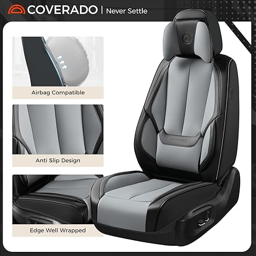 Miniatura 327 de Coverado - Fundas para asientos delanteros de automóvil, 2 piezas - Cojín de piel Nappa, protectores impermeables de ajuste universal para sedanes