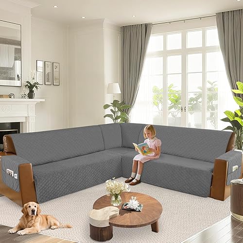 Miniatura 6 de Arfntevss Fundas impermeables para sofá modular en forma de L, lavable, de terciopelo, para sofá seccional, antideslizantes, fundas de esquina