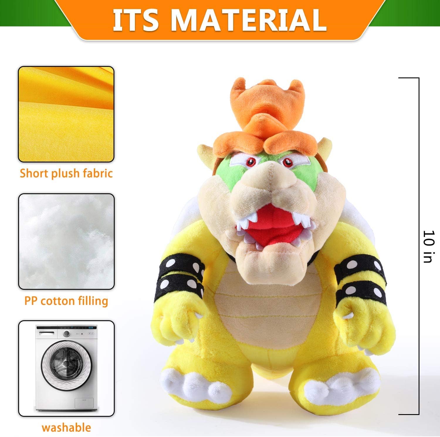 EQUASIS Bowser Plush,Bowser Stuffed Animal Mario All Star Collection 10 Inch Yellow– Sweet Gift for Mario Fans and Kids