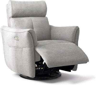 Power Rocking Chair Nursery Glider Recliner with Adjustable Headrest, Dual Motor Chenille Swivel Rocker Recliner Chair with USB Port and Storage Bags, FSC, CertiPUR-US Certified, Crockery Grey