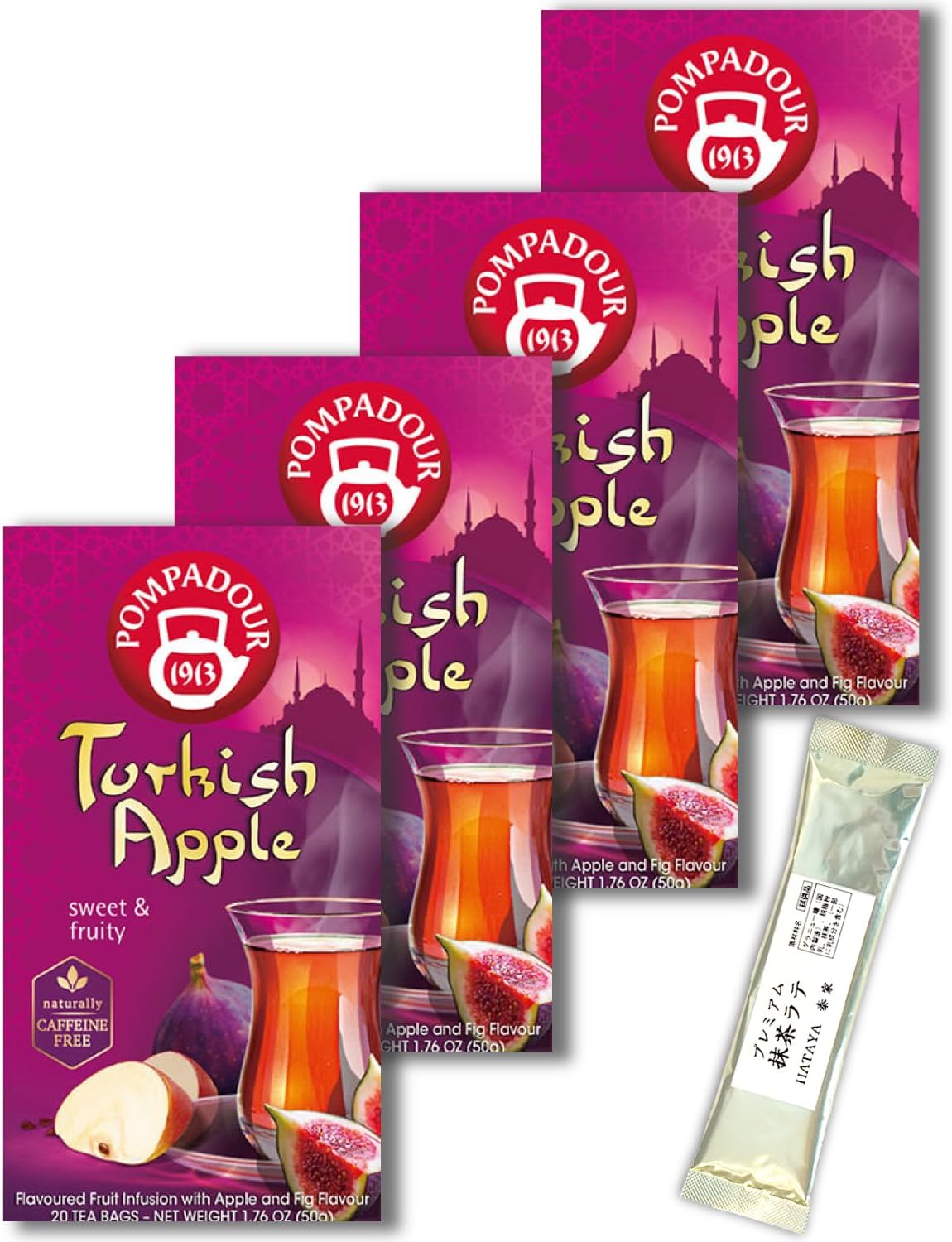 Amazon ポンパドール フルーツティー （20TB入り）×4箱 + 秦家抹茶ラテスティックおためし付 (ターキッシュアップル) 秦