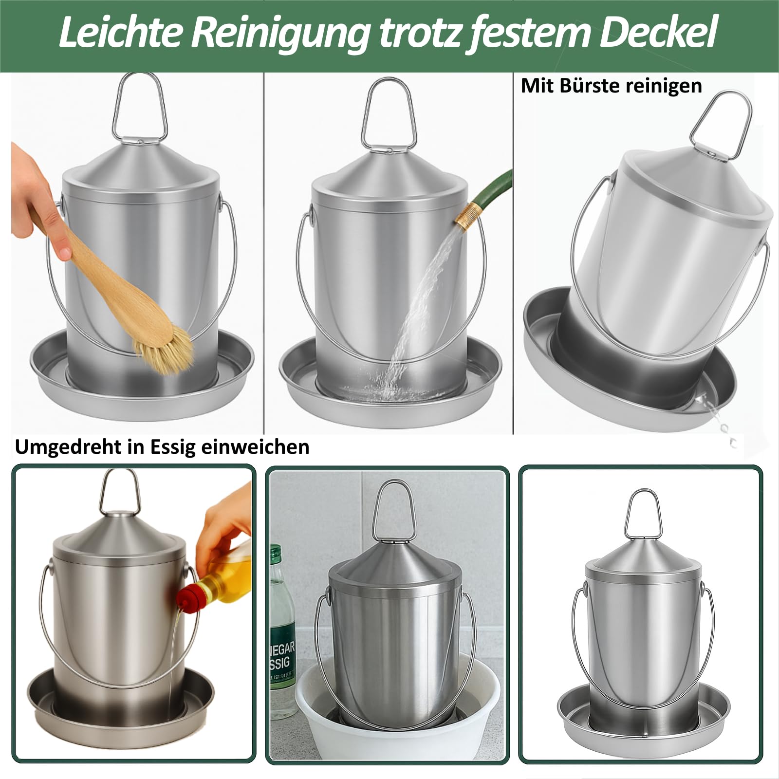 Abreuvoir de Poulet 3 L, Acier Inoxydable 304, sans BPA, Distributeur d'eau pour volaille