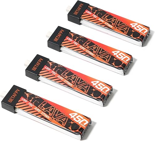 BETAFPV 4pcs Lava 450mAh 1S 3.8V 75C LiHV FPV Lipo batería con conector BT2.0 para 1-2S FPV Tiny Whoop Drone Quadcopters como Meteor75, Meteor75