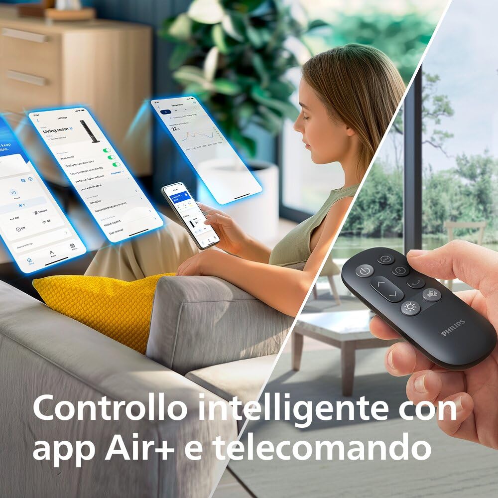 PHILIPS Ventilatore Wifi Serie 7000, Potente 8,4 m/s, ultra-silenzioso 22 dB, efficiente energeticamente, modalità Sleep, 12 velocità, display temperatura, timer 12 ore, oscillazione 80° (CX7550/01)