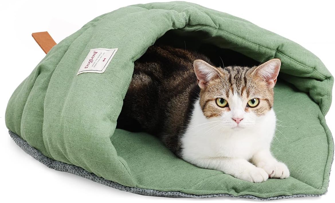 MOLEDINOCat Sleeping Bag - Soft Warming Durable Fabric Pet Calming Bed, Washable Covered Indoor Cozy Dog Bed, Cave for Cats Puppy Rabbit Kitty Anti-Slip Large Pocket