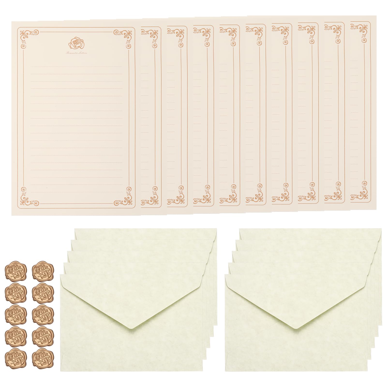 PATIKIL 10 Pack Colorful Business Envelopes, 4 x 6 Inch V Flap Parchment with A5 Paper and Sealing Wax Sticker Envelopes for Office Letter Mailing Checks Cards, Gray