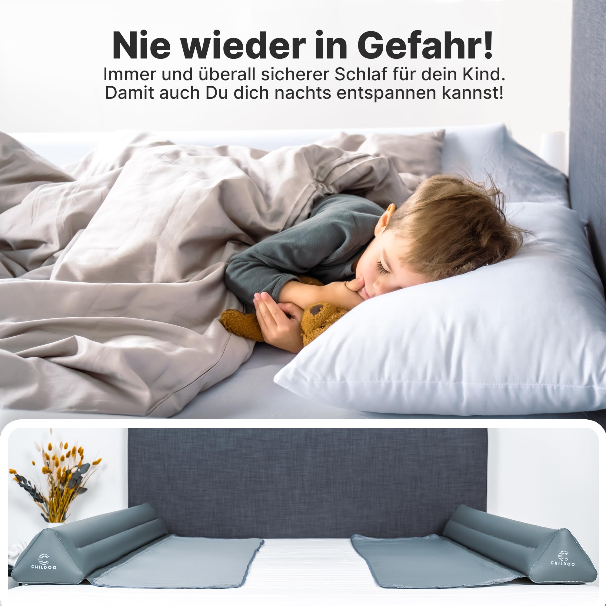 aufblasbarer Rausfallschutz Bett Reise für Kinder & Baby - Bettgitter Rausfallschutz für Boxspringbett 200cm - Bettschutzgitter Kinderbett Elternbett - tragbarer Fallschutz Bett Rausfallschutz