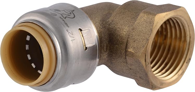 SharkBite Max 1/2 Inch x 1/2 Inch 90 Degree Female Adapter Elbow, Push to Connect Brass Plumbing Fitting, PEX Pipe, Copper, CPVC, PE-RT, HDPE, UR308A