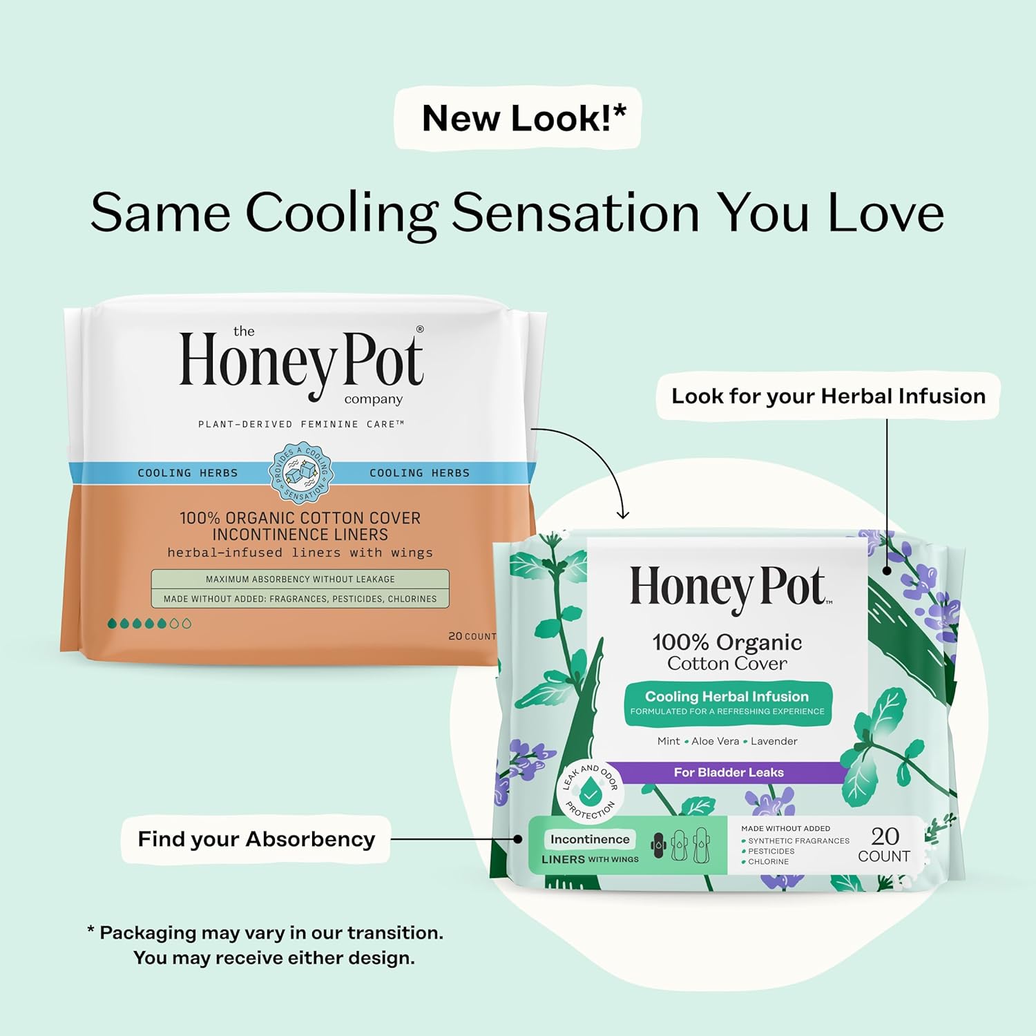 The Honey Pot Company - 80ct - Herbal Panty Liners for Women - Organic Incontinence w/Wings - Infused w/Essential Oils for Cooling Effect - Postpartum Essentials - Feminine Care