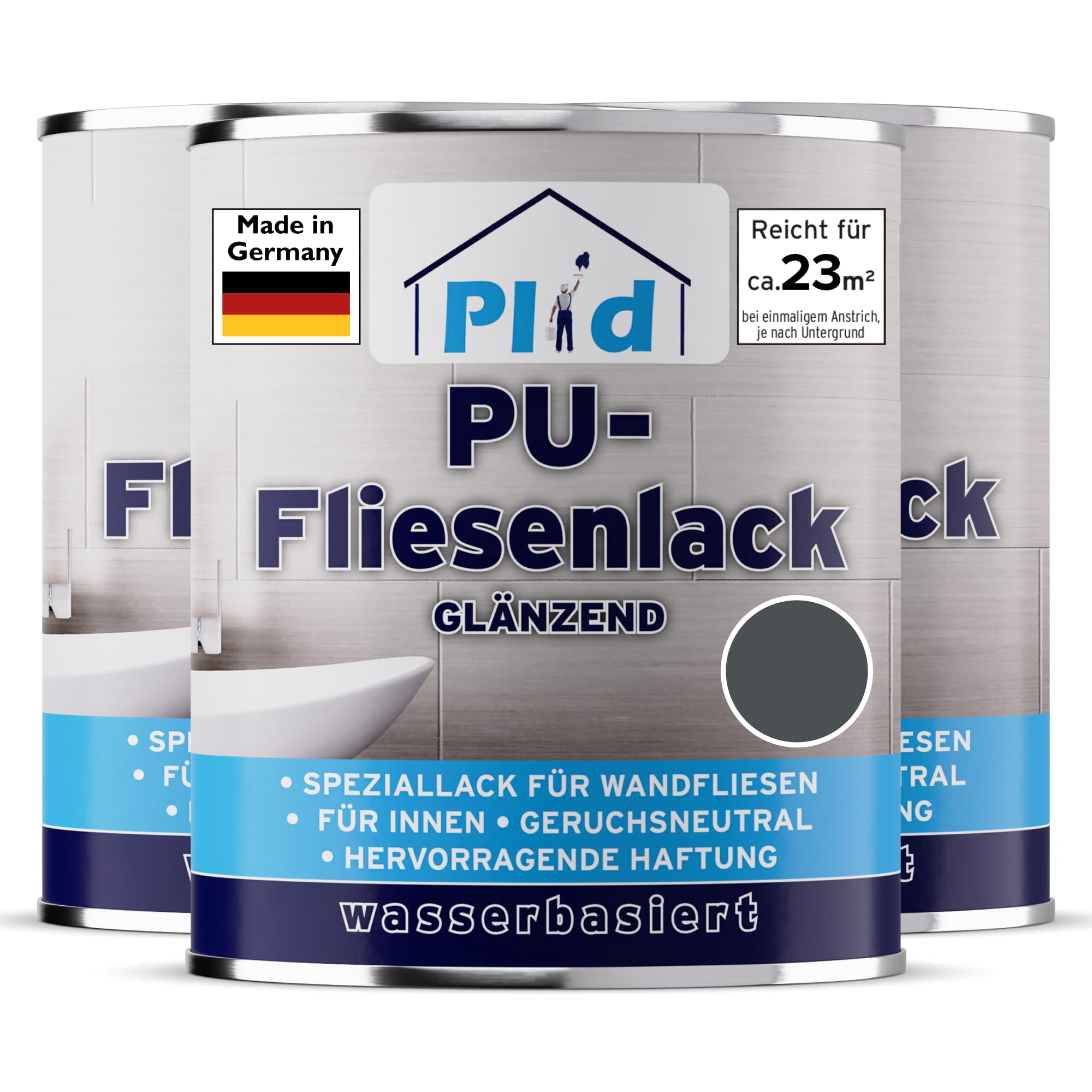 plid® Pintura para azulejos de baño y cocina [resistente a la humedad] barniz para azulejos gris antracita 2,25 l para baño – pintar y pintar azulejos en interiores – 3 en 1 – Pintura de color para