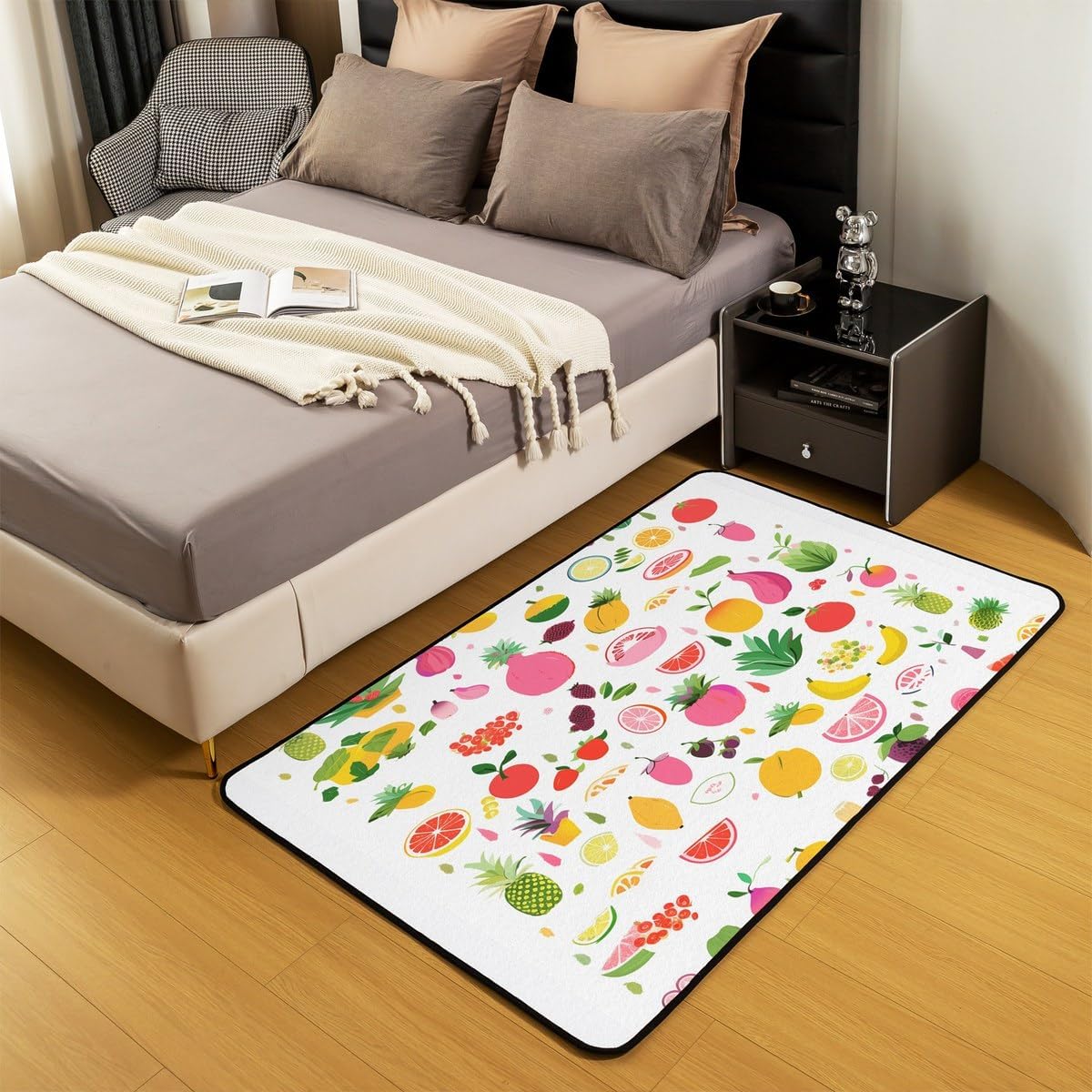 Erosebridal Kids Non Slip Washable Carpet Cute Fruit Area Rug for Girls Boys Colourful Fruit Print Decorative Accent Rug All Season Cartoon Art Decorative Rug for Laundry Doorway Porch,3X5