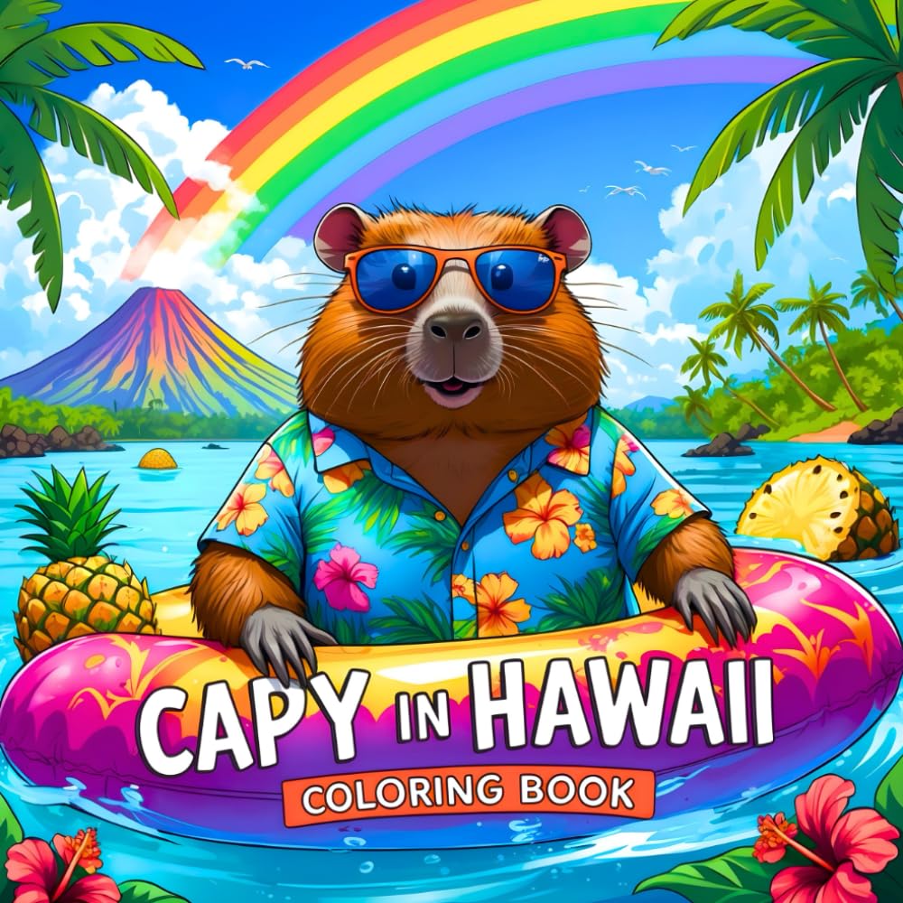 Capy In Hawaii Coloring Book: Bold & Easy +35 pages Capybar In vacation | Relieve Stress for All Ages