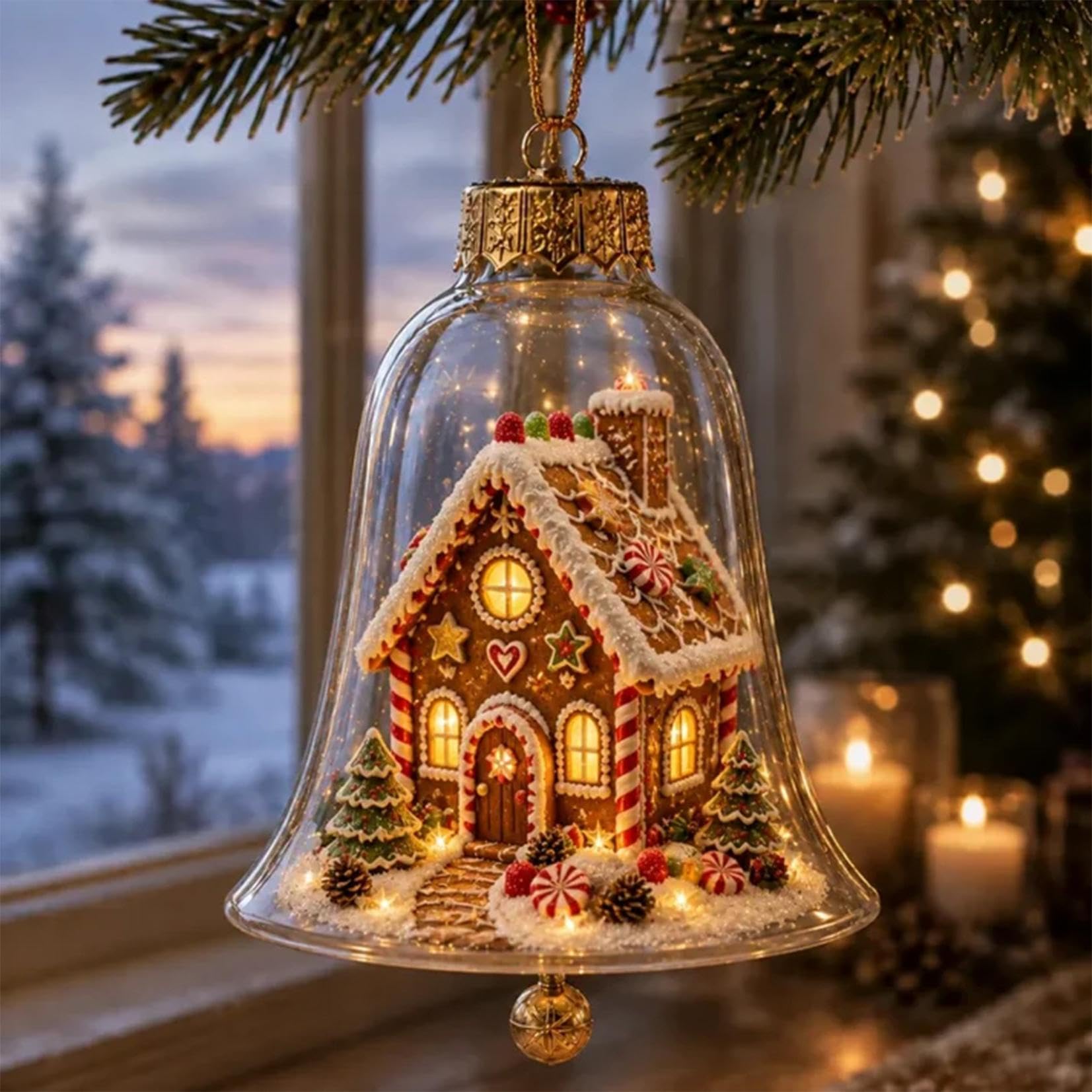Glowing Christmas Story Ornament, LED Light Up Xmas Scene Hanging Decor F#