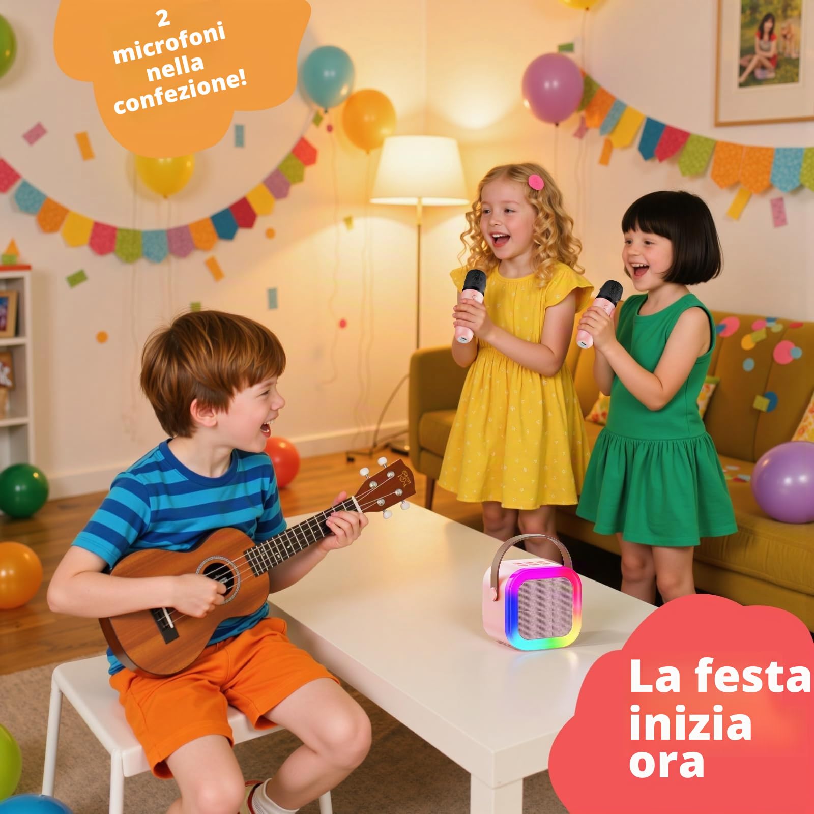 Fede Karaoke per Bambini 3-12 Anni con 2 Microfoni Bluetooth Giocattoli Regalo