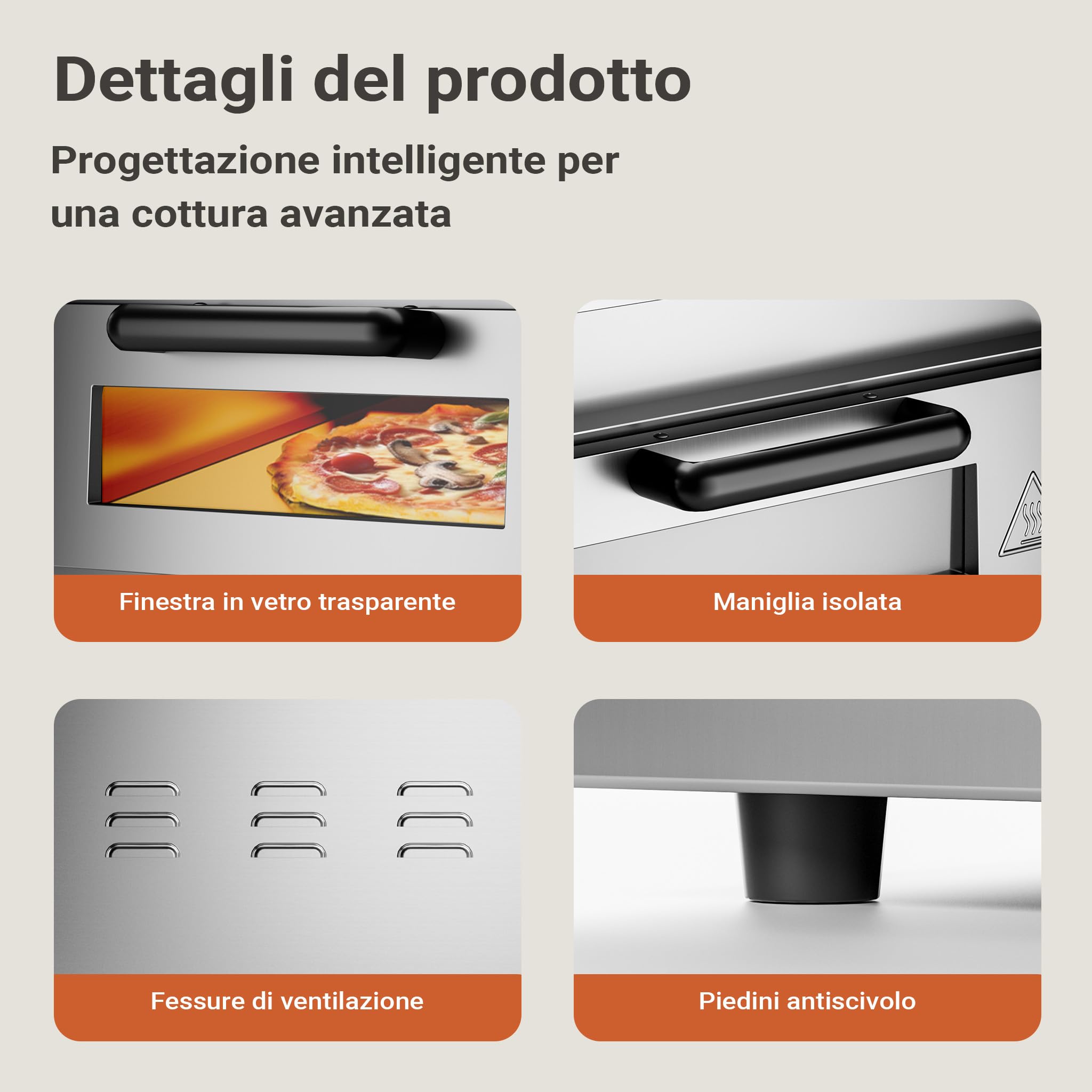 Wiltec Forno pizza elettrico, con pietra refrattaria in cordierite, 2000W, max 350°C Fornetto pizza