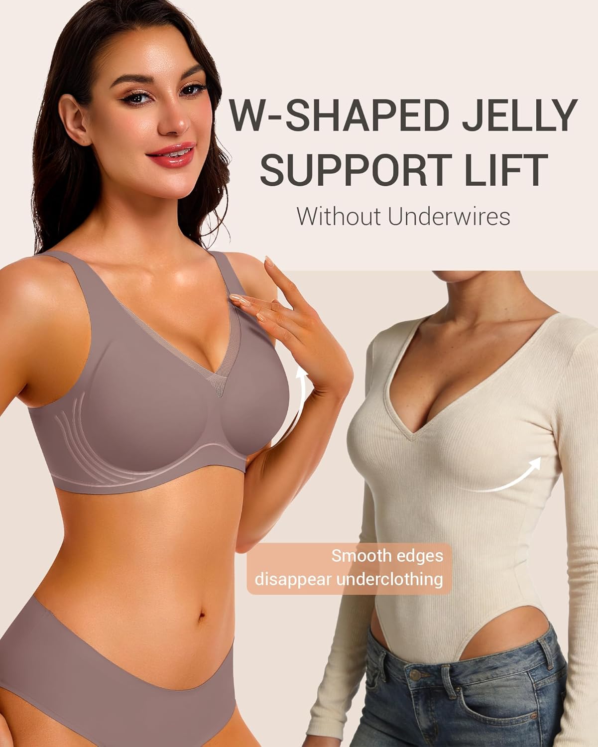 Gailife Deep V Jelly Bras for Women No Underwire Wireless Seamless Push Up Bra Comfort Support Plunge Bralette Full Coverage - Image 2