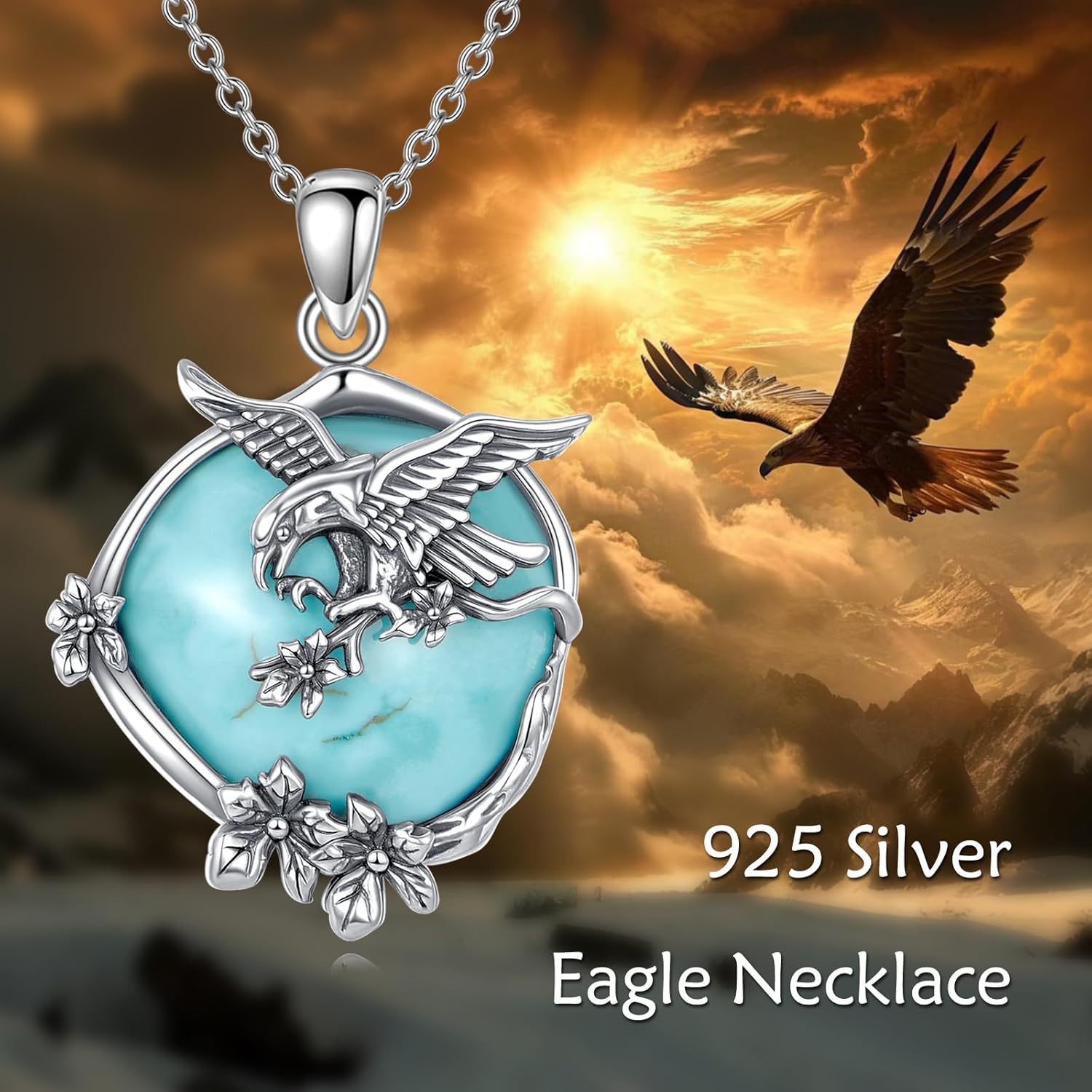 Eagle Necklace for Women 925 Sterling Silver Hawk with Gemstone Pendant Necklace for Gifts