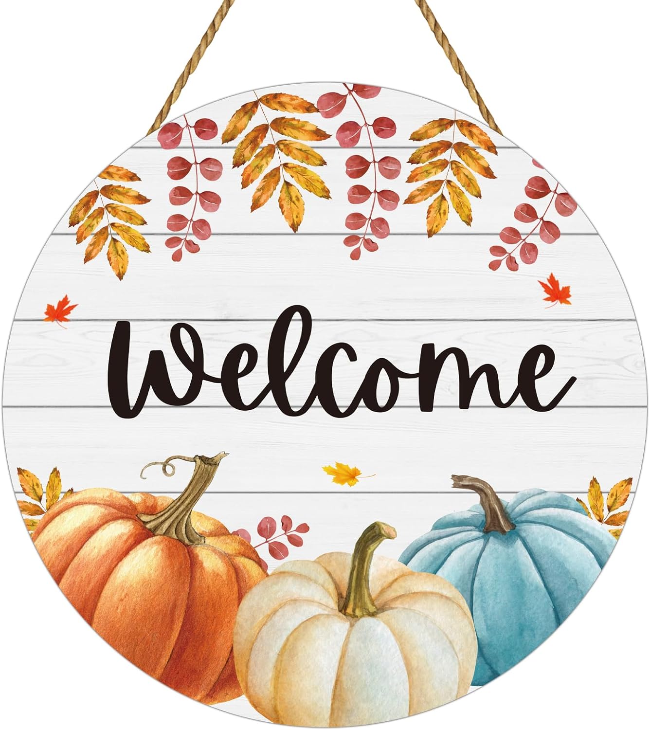 Fall Door Decor Pumpkin Wall Decor Fall Welcome Sign Pumpkin Patch Grass Hanging Sign Wooden Front Door Hanger for Autumn Thanksgiving Harvest Farmhouse Porch Indoor Outdoor Home Decorations