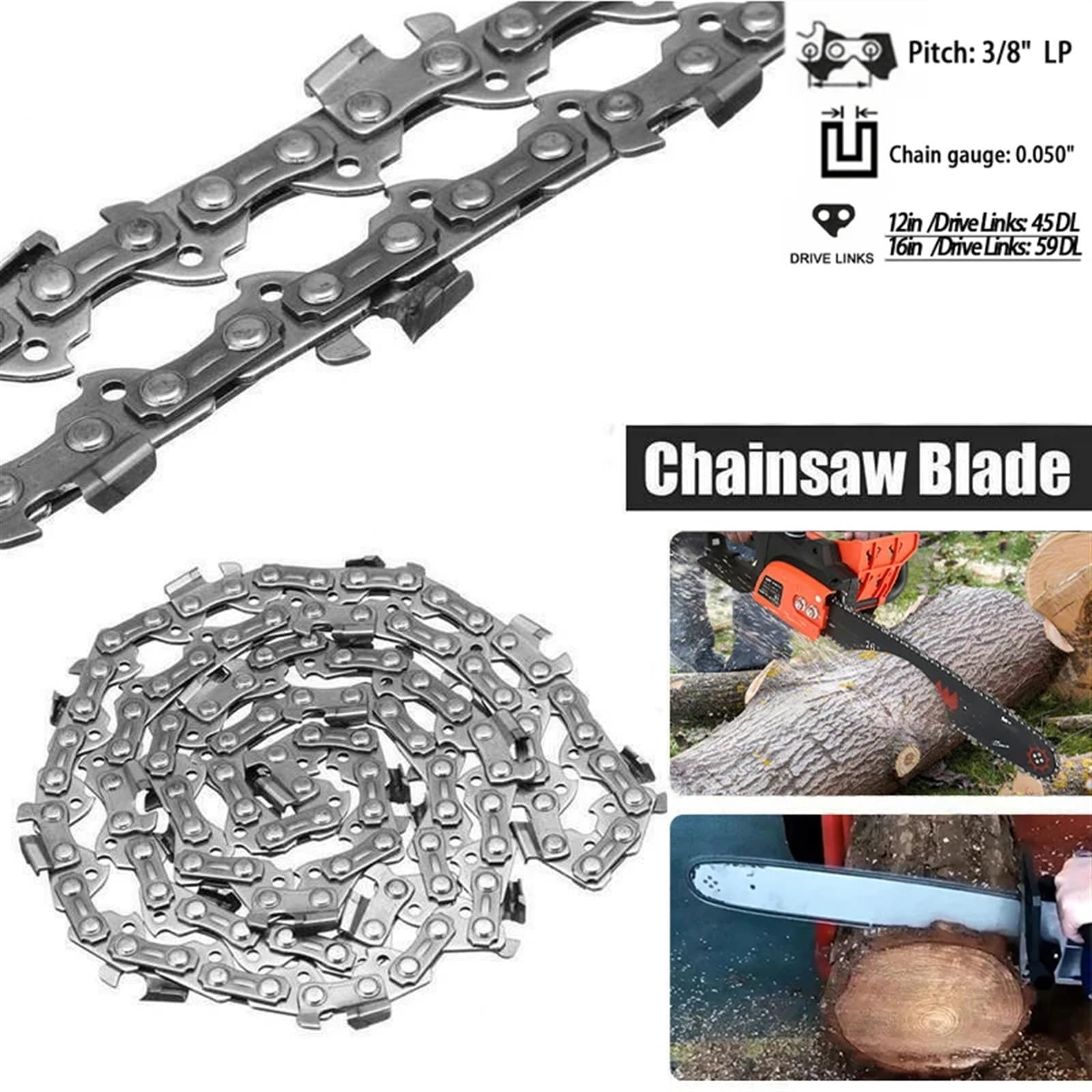 Łańcuch do piły łańcuchowej 16 cali, Łańcuch do piły łańcuchowej, łańcuch 10/12/16 cali 3/8 LP .050 Gauge 40/45/59 DL(10inch 40drive Link)