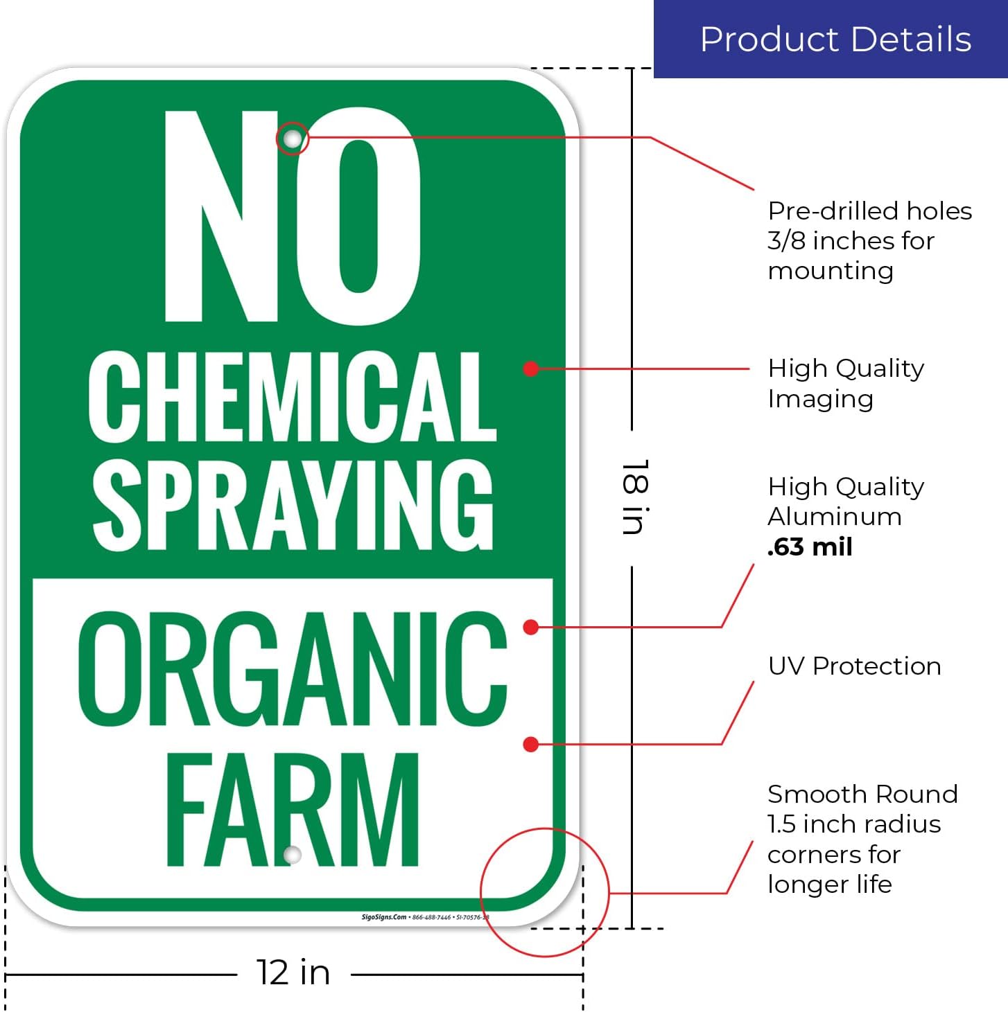 No Chemical Spraying Organic Farm Sign, 12x18 Inches, Rust Free .063 Aluminum, Fade Resistant, Made in USA