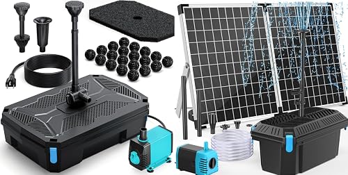 660GPH/10W Pond Filter Pump Fountain Kits with UV Clarifier + 40W Solar Fountain Pump with Pond Filter, Solar Pond Filter with 480GPH Adjustable Flow