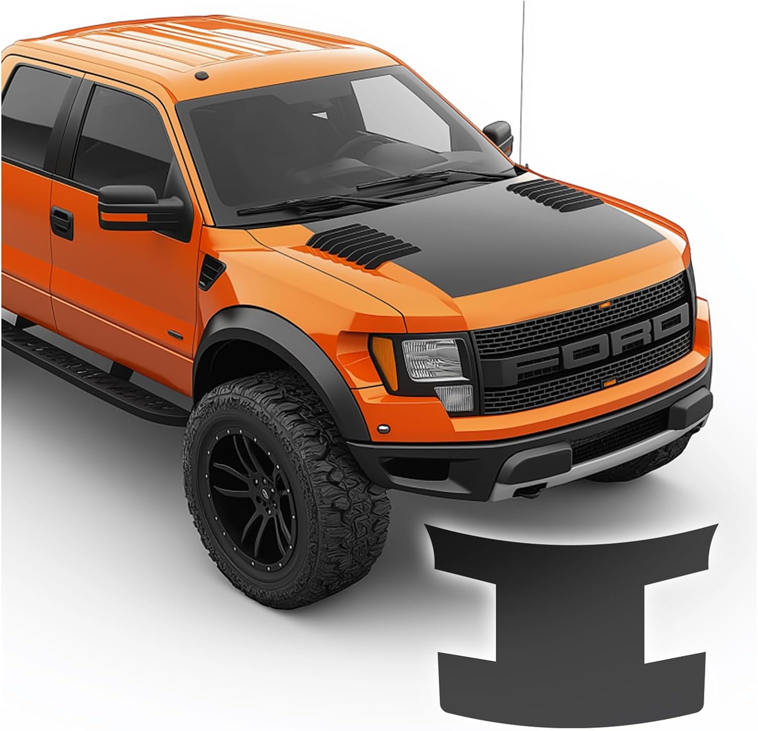 BENINI DESIGNSTUDIO - Matte Black Hood Blackout Graphics Vinyl Stripe Decal 1 - Compatible with Ford Raptor 2004-2014 (Gloss Black)
