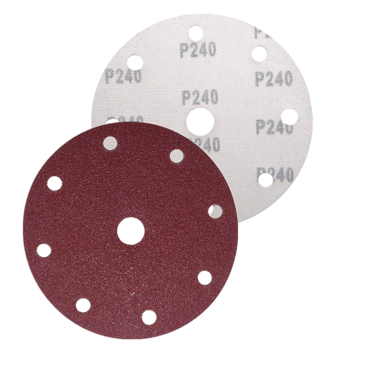 Discos de lija excéntricos (25 unidades, 150 mm de diámetro, 9 agujeros, grano P240)