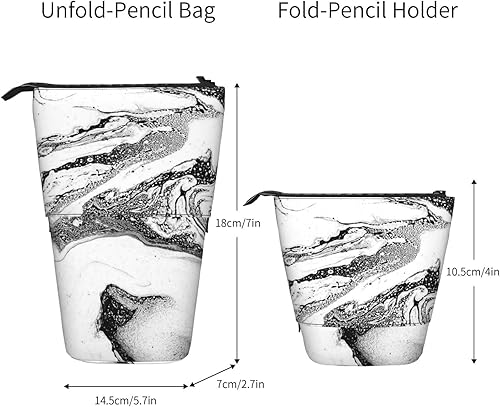 Miniatura 2 de Estuche para lápices de pie, soporte para lápices desplegable, estuche telescópico de mármol blanco y negro para oficina, organizador de pie, bolsa