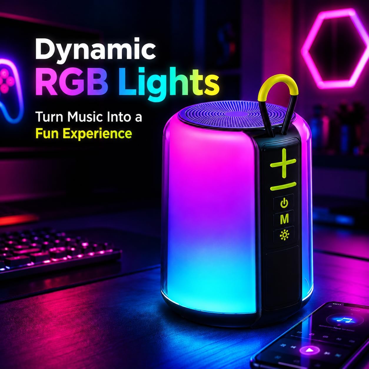 Portable Speaker with AUX Input, RGB Light, Wireless Bluetooth image 2