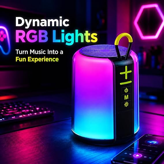 Portable Bluetooth Speaker with 8W Loud Stereo Sound, RGB Light, TF-Card/USB Flash Drive/AUX Input, Wireless BT 5.3 Dual Stereo Pairing, for Home Outdoor Travel | Mini Wireless Speaker with TF Card / USB Flash Drive Playback, Compact Design for Travel, Camping, Party, Bedroom, Home
