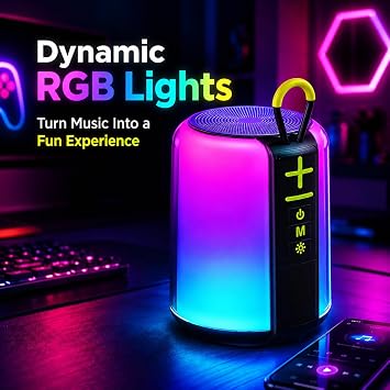 Portable Bluetooth Speaker with 8W Loud Stereo Sound, RGB Light, TF-Card/USB Flash Drive/AUX Input, Wireless BT 5.3 Dual Stereo Pairing, for Home Outdoor Travel | Mini Wireless Speaker with TF Card / USB Flash Drive Playback, Compact Design for Travel, Camping, Party, Bedroom, Home
