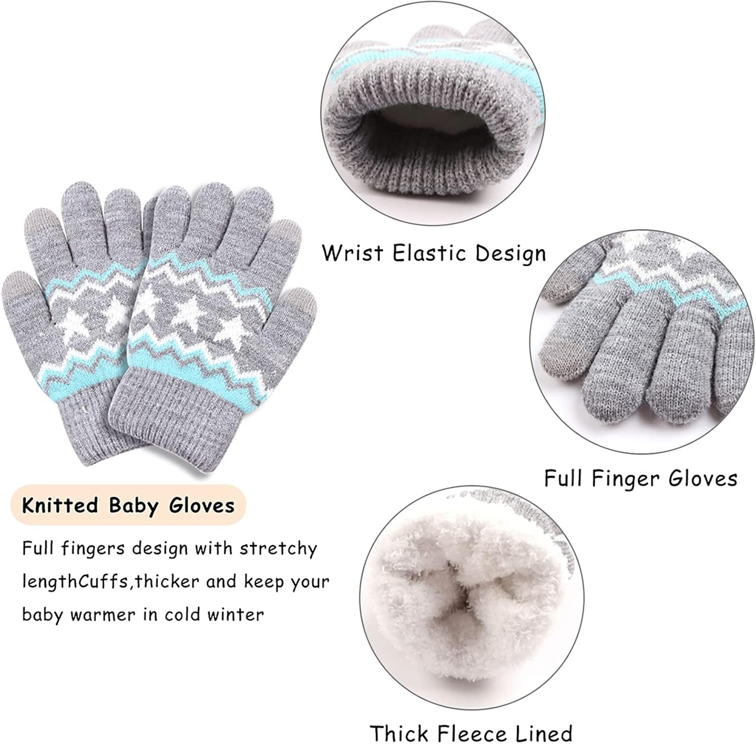 Winter Kids Hat Scarf Glove Set Knit Fleece Lined Beanie Neck Warmer Mittens for Toddler Boys Girls 3-8 Years - Image 4