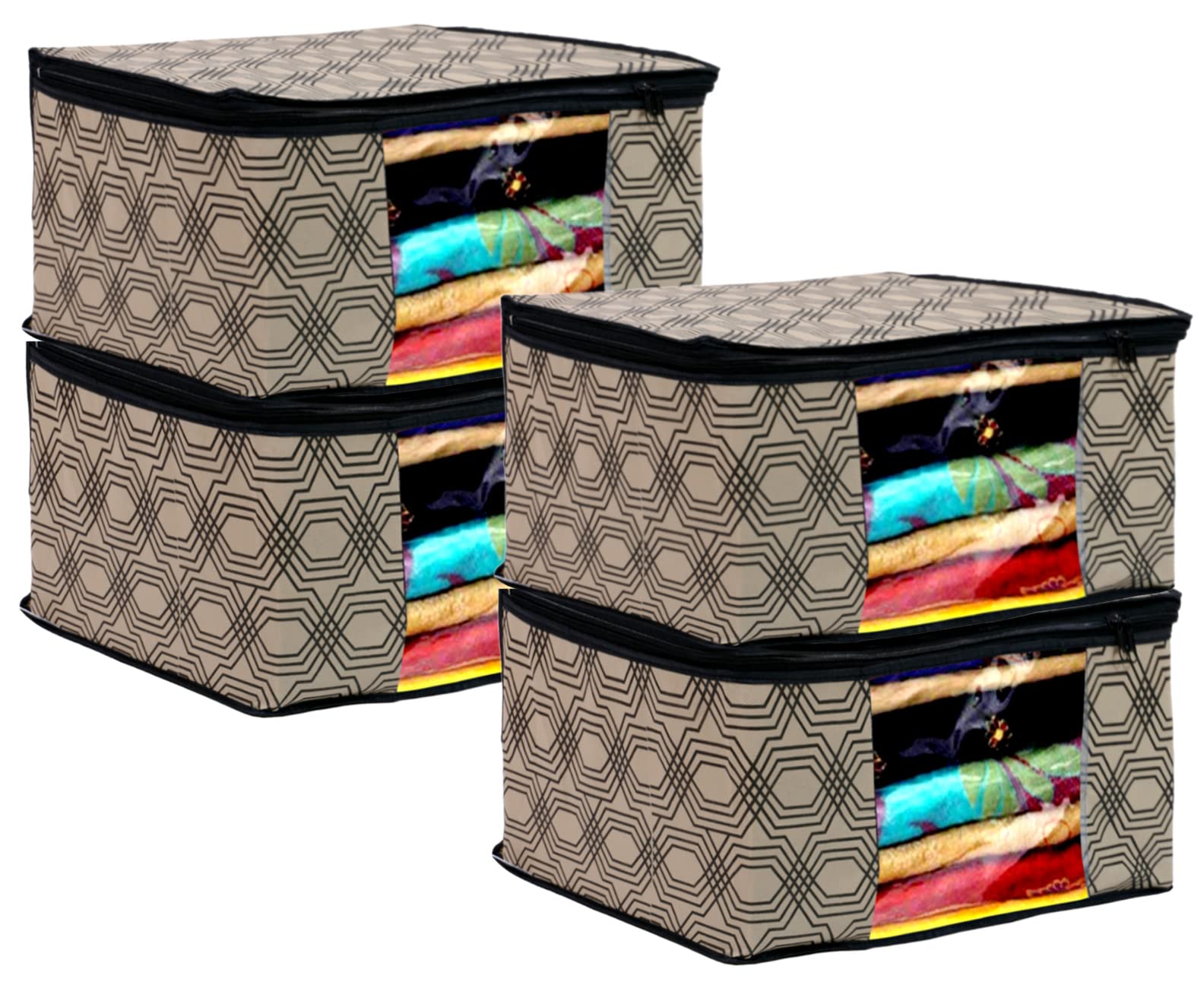 Kuber Industries Honeycomb Print Non-Woven Foldable Saree Cover|Clothes For Home & Traveling With Transparent, Extra Large Pack of 4 (Cream) (B0B65QJSBQ) Amazon Price History, Amazon Price Tracker