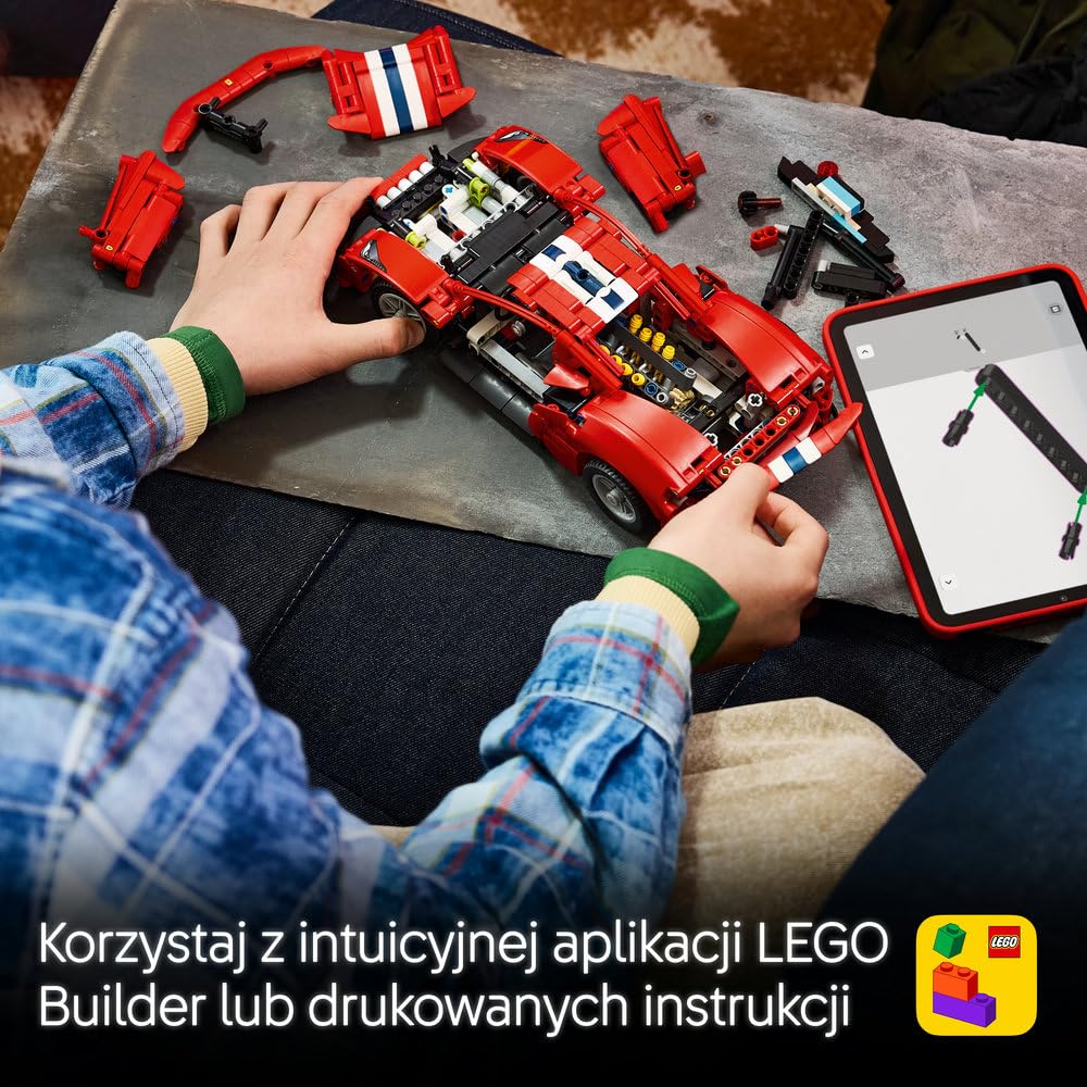 LEGO Technic Samochód Ferrari 488 Pista 42235 | Model samochodu, klocki konstrukcyjne Technic, prezent dla fana motoryzacji, zabawka dla 9-latka, 882 elementy