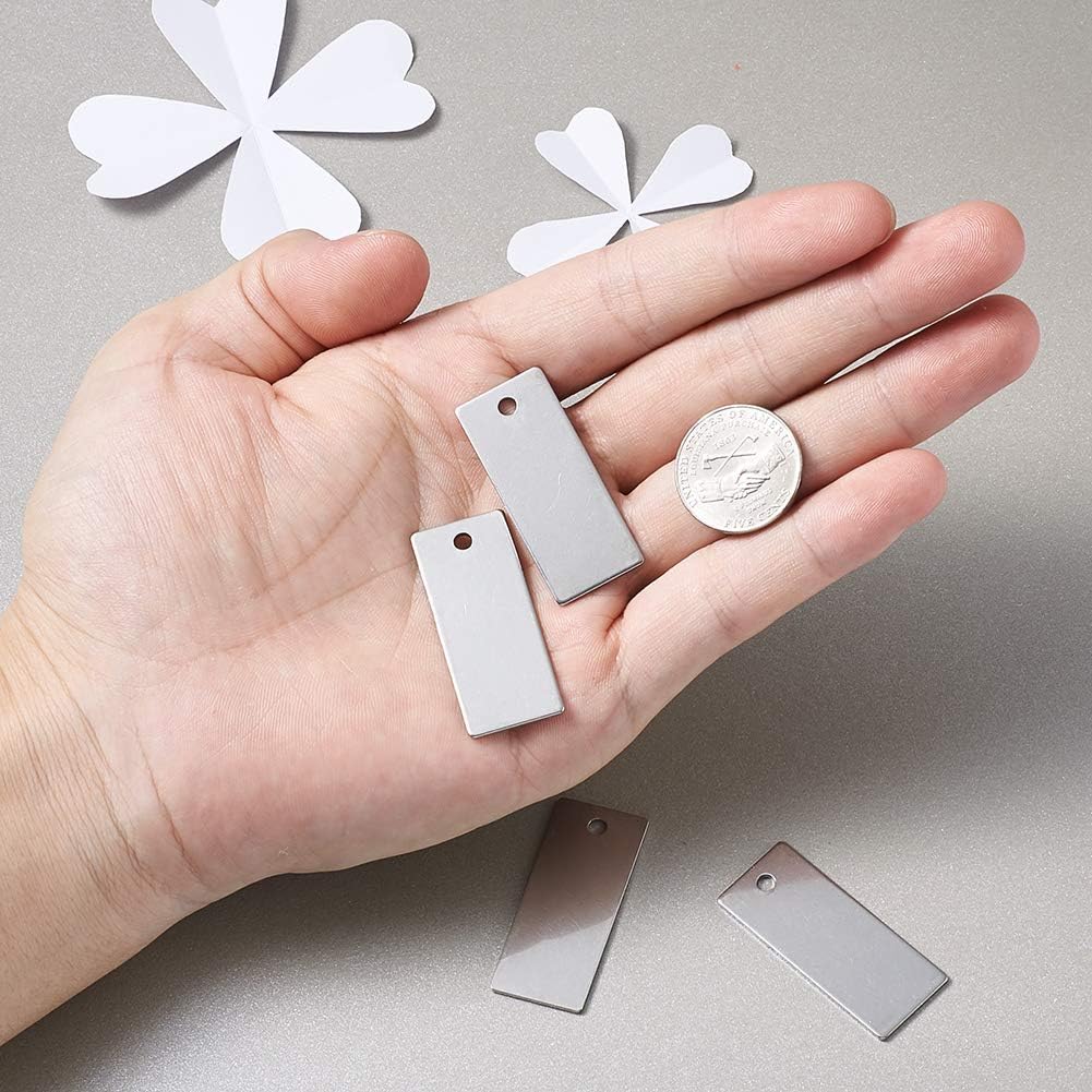 Pandahall 10pcs Rectangle Stamping Tags Unfading Stainless Steel Blank Charms for Jewelry Making Keychain Dog Tag Crafts Supplies 1.49x0.62 Inch (38x16mm) image 4